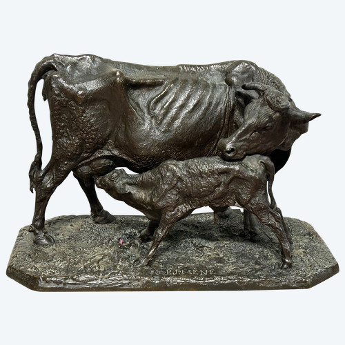 Pierre-Jules Mène ( 1810-1879) Cow and Calf - Bronze Sculpture 19th century