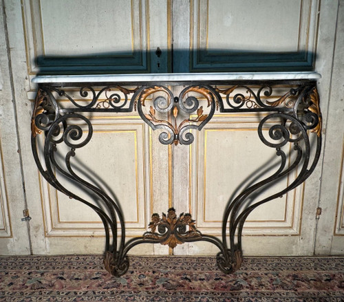 Console In Wrought Iron And Golden Sheet Metal