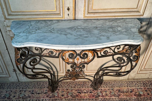 Console In Wrought Iron And Golden Sheet Metal