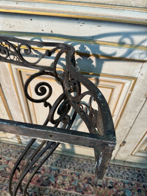 Console In Wrought Iron And Golden Sheet Metal