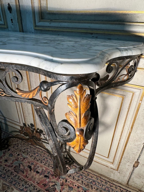 Console In Wrought Iron And Golden Sheet Metal