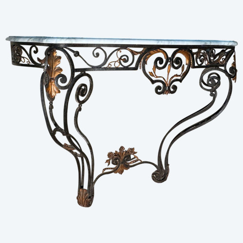 Console In Wrought Iron And Golden Sheet Metal