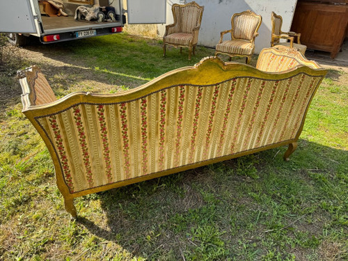 Großes Napoleon 3 Sofa aus goldenem Holz