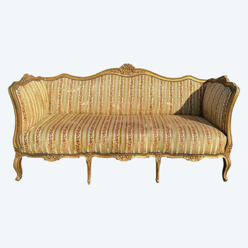 Großes Napoleon 3 Sofa aus goldenem Holz