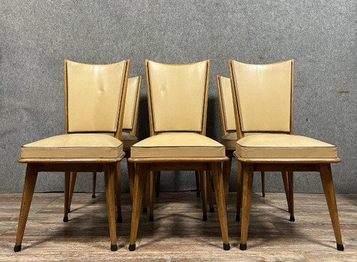 Set of 6 vintage 1970s chairs in light wood