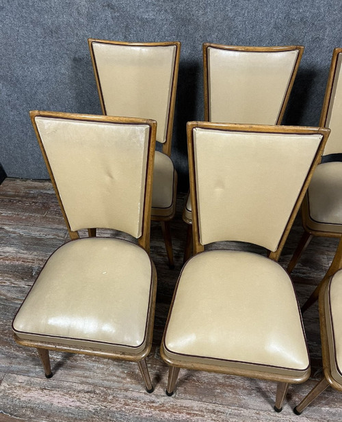 Set of 6 vintage 1970s chairs in light wood