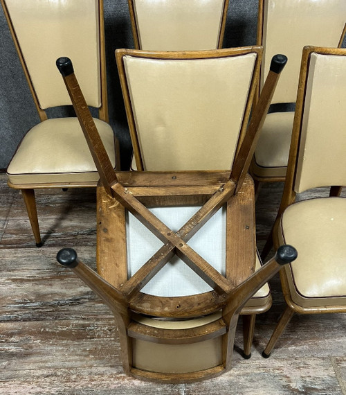 Set of 6 vintage 1970s chairs in light wood