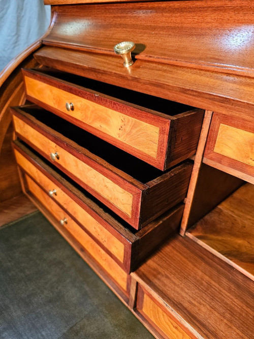 Blond Walnut Louis XVI Cylinder Desk