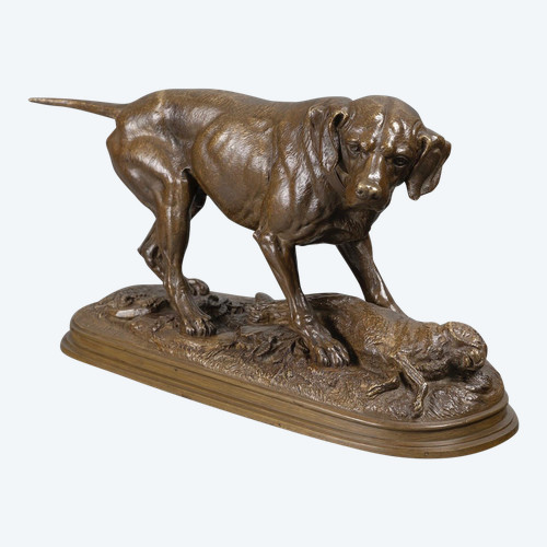 Sculpture - Dog Guarding A Hare , Paul - Edouard Delabrierre (1829-1912) - Bronze