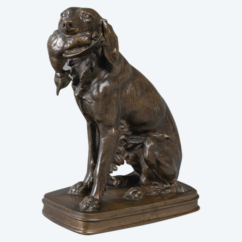 Sculpture - Chien Au Canard , Ferdinand Pautrot (1832 - 1874) - Bronze