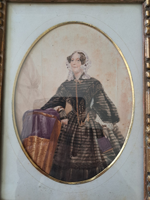 Dame De Qualité , Large Miniature , Watercolor , Mid-19th century.