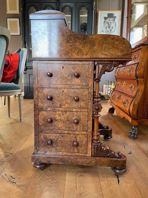 Pop up Davenport" desk in burr walnut with ebony moulding