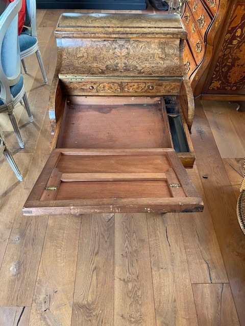 Pop up Davenport" desk in burr walnut with ebony moulding