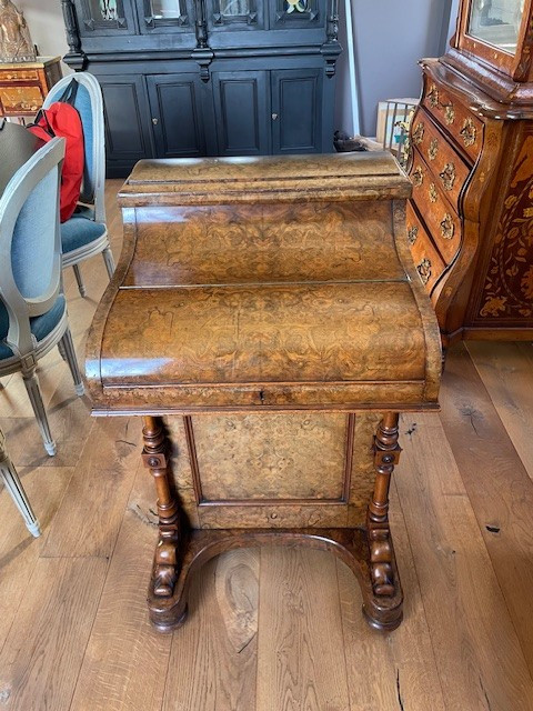 Pop up Davenport" desk in burr walnut with ebony moulding