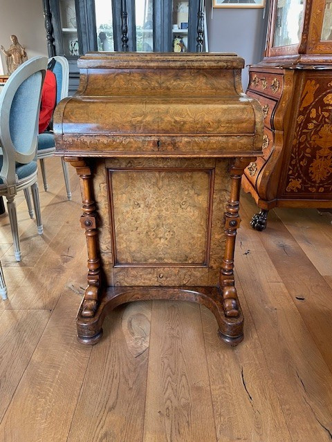 Pop up Davenport" desk in burr walnut with ebony moulding