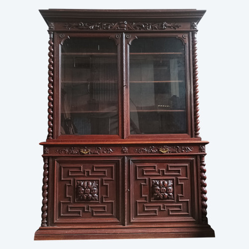 Large Louis XIII solid oak bookcase