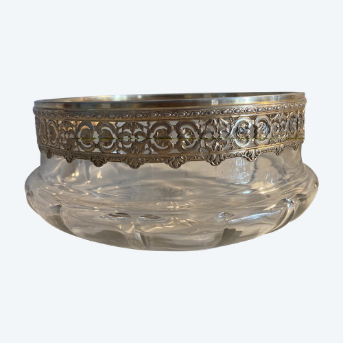 Salad bowl or bowl in crystal circled in vermeil