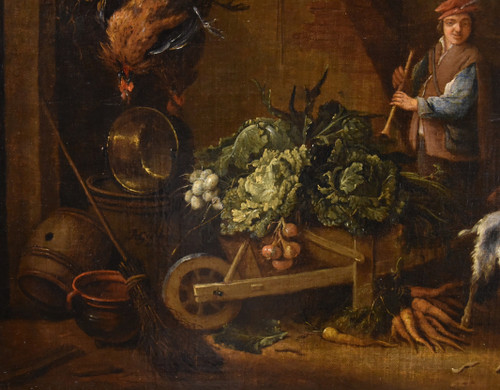 Adriaen De Gryef (Leyde 1657 - Bruxelles 1722) Signé, Paysan Dans La Cour Avec Nature Morte