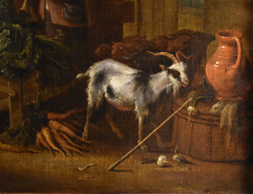 Adriaen De Gryef (Leyde 1657 - Bruxelles 1722) Signé, Paysan Dans La Cour Avec Nature Morte