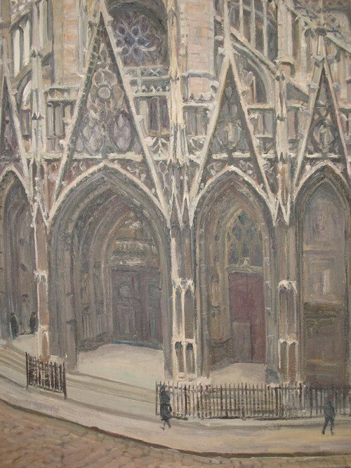 Portail de l'église Saint Maclou, Rouen oil on canvas signed by Albert Horel 1876-1964