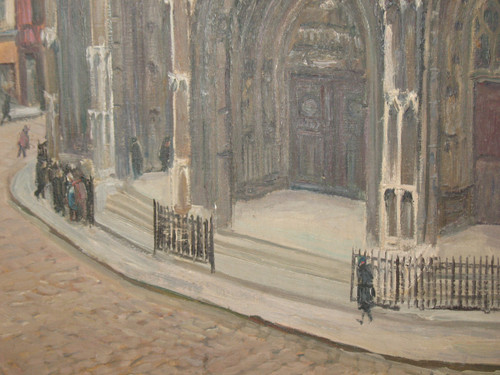 Portail de l'église Saint Maclou, Rouen oil on canvas signed by Albert Horel 1876-1964