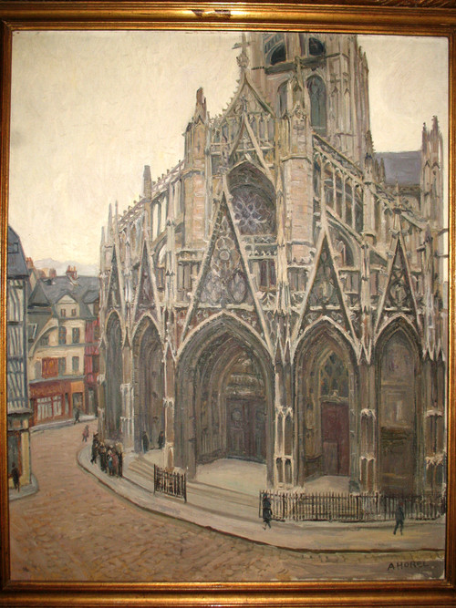 Portail de l'église Saint Maclou, Rouen oil on canvas signed by Albert Horel 1876-1964