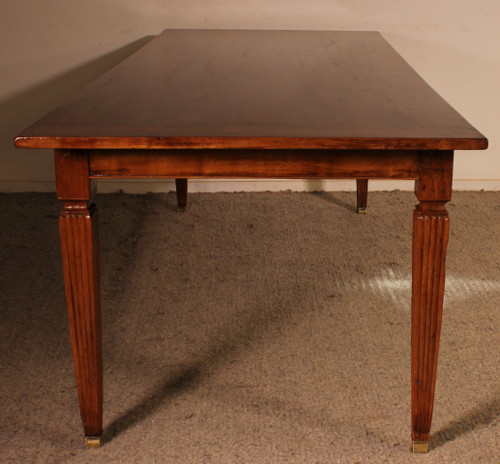 19th Century Cherry Wood Refectory Table With Louis XVI Caneled Legs