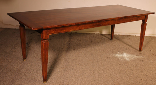 19th Century Cherry Wood Refectory Table With Louis XVI Caneled Legs