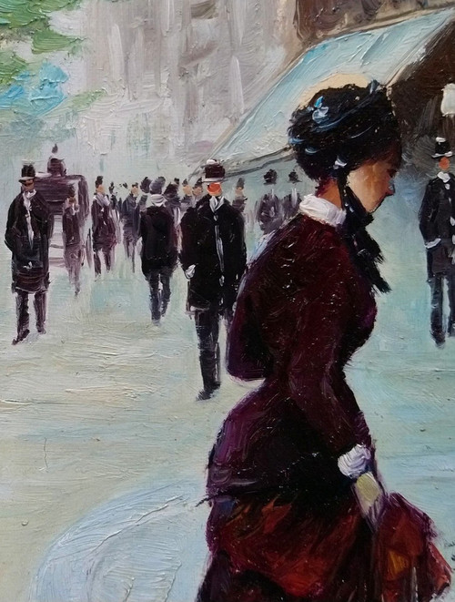 H. RENAUD (1921-1990) Signed French original oil/canvas - Painting, Paris, Boulevard, Figure