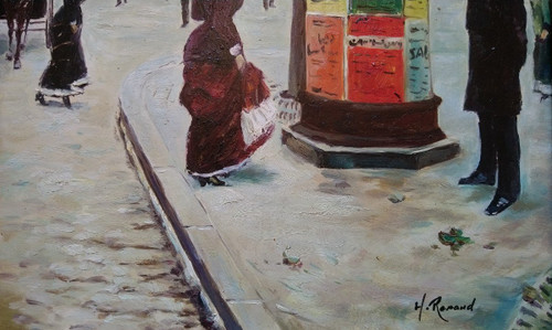 H. RENAUD (1921-1990) Signed French original oil/canvas - Painting, Paris, Boulevard, Figure