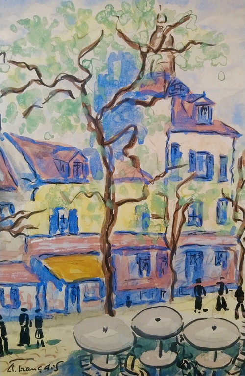 Anne FRANÇAIS (1909-1995), Technique Mixte originale, signée - Montmartre, Paris, Sacré-Coeur