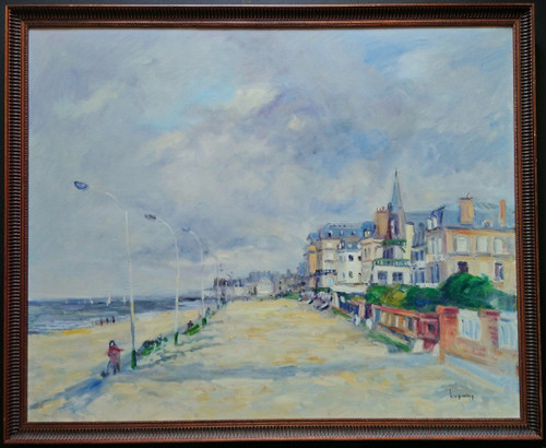 Marcel LAQUAY (1925-2014), Original Großes Ölgemälde, signiert - Trouville, Meer, Strand, Boot