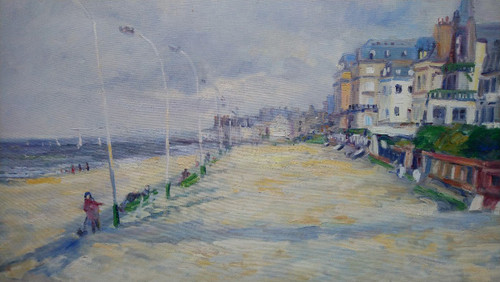 Marcel LAQUAY (1925-2014), Original Großes Ölgemälde, signiert - Trouville, Meer, Strand, Boot