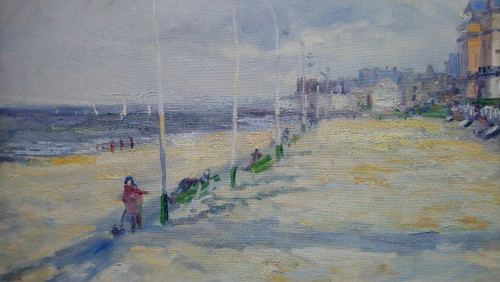 Marcel LAQUAY (1925-2014), Original Großes Ölgemälde, signiert - Trouville, Meer, Strand, Boot