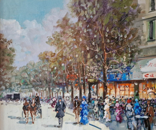 Dominique TORTÈS (1938-2012) Original Öl/Leinwand, signiert – Charakter, Paris, Boulevard, 1900