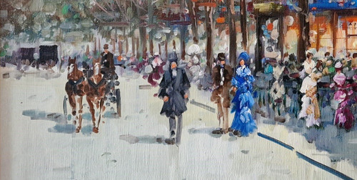 Dominique TORTÈS (1938-2012) Original Öl/Leinwand, signiert – Charakter, Paris, Boulevard, 1900