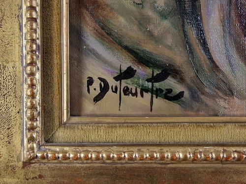 Pierre Eugène DUTEURTRE (1911-1989), Signed French original oil/canvas - Figure, Music, Flower