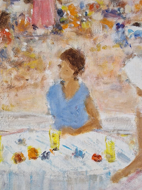 Alain ROUSSEAU (nato nel 1926) Olio originale su tela firmato - Mare, Spiaggia, Costa Azzurra, Barca