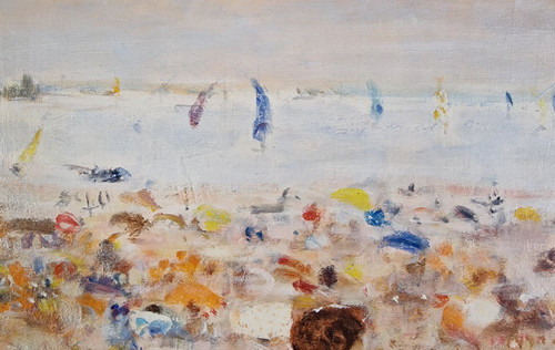 Alain ROUSSEAU (nato nel 1926) Olio originale su tela firmato - Mare, Spiaggia, Costa Azzurra, Barca