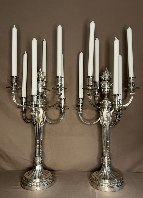 André AUCOC - Very Important Pair Of Solid Silver Candelabra XIXth Century