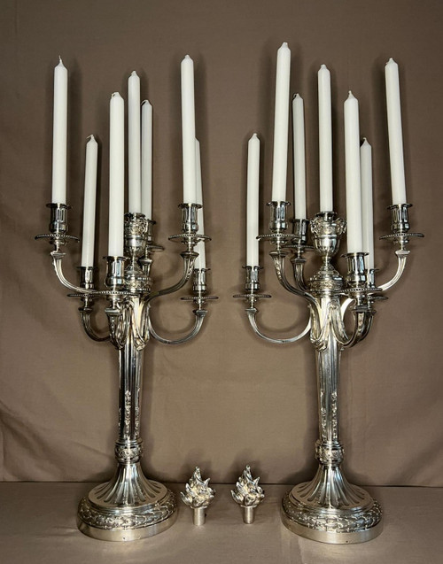 André AUCOC - Very Important Pair Of Solid Silver Candelabra XIXth Century