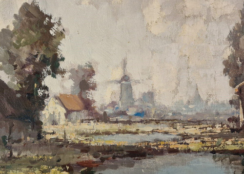 Henri Joseph PAUWELS (1903-1983) Large signed Belgian original oil/canvas - Landscape, Mill, Holland