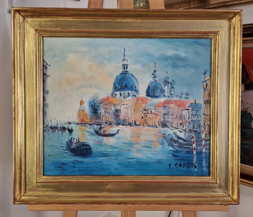 Catherine GARROS (nata nel 1954) Olio originale su tela, firmato - Venezia, Italia, Mare, Gondola