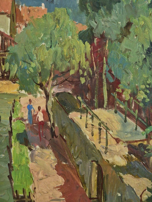 Maurice LEMAITRE (1929-2018) Huile/toile d'origine, signée - Paysage, Bateau, Rivière, Melun