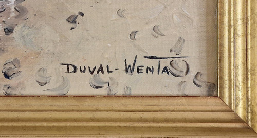 Simone DUVAL-WENTA (1934-2015) Original Öl/Leinwand, signiert – Meer, Strand, Boot, Normandie