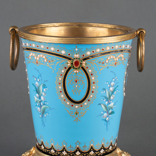 Small Enameled Cache Pot, 19th Century