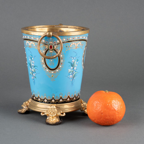 Small Enameled Cache Pot, 19th Century