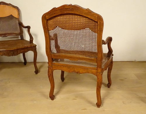 6 Regency Carved Beech Cane Armchairs Flower shells 18th century