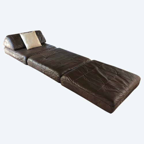 Day bed De Sede DS88 en cuir patchwork chocolat, Suisse années 70