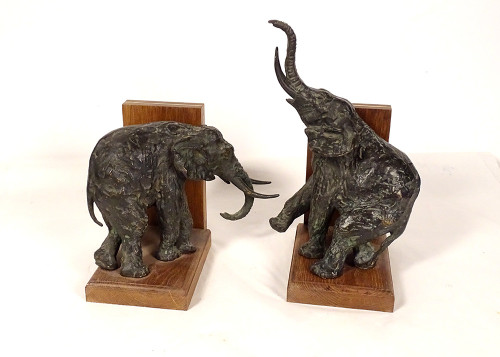 Paire Serre-livres Sculptures éléphants Ary Bitter Bronze Art Déco XXème